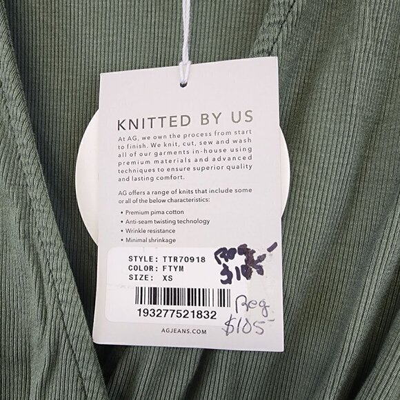 Adriano Goldschmied AGjeans Lola Long Sleeve Deep V Neck Ribbed Bodysuit, XS - Picture 6 of 8